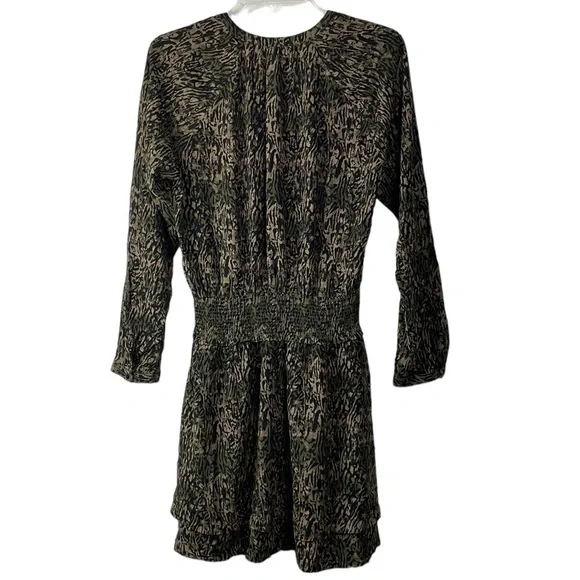 Rails Jasmine Olive Static Womens Printed Smocked Mini Dress Size M